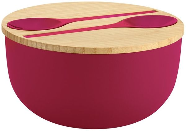 KESPER® Salatschüssel inkl. Salatbesteck, Polypropylen, (Set, 4-tlg), Deckel aus FSC®-zertifiziertem Bambus