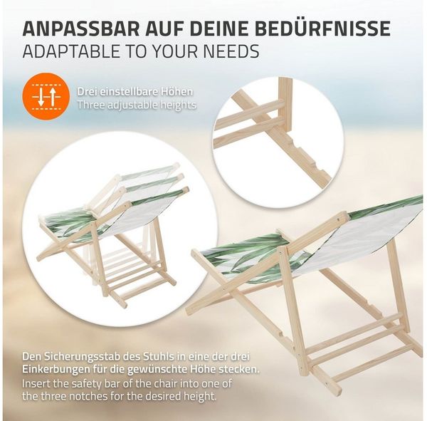 ECD Germany Gartenliege Holz Liegestuhl Beachstuhl klappbarer Strandstuhl Strandliege Liege, 2 St, 2er Set Sonnenliege mit 3-Fach verstellbarer Rückenlehne Relaxliege Bild 4