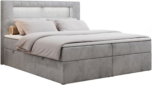 Boxspringbett - Polsterbett mit LED Kopfteil - GOLD-5 - 140x200cm - Hellgrau Velours - H3 Bild 3
