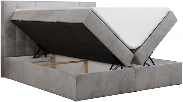 Boxspringbett - Polsterbett mit LED Kopfteil - GOLD-5 - 140x200cm - Hellgrau Velours - H3 Bild 4