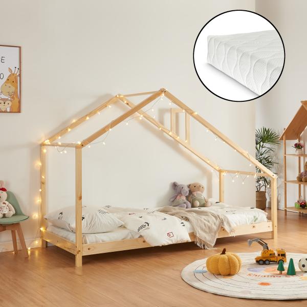 Hausbett Siuntio mit Matratze 90x200cm Natur [en. casa]