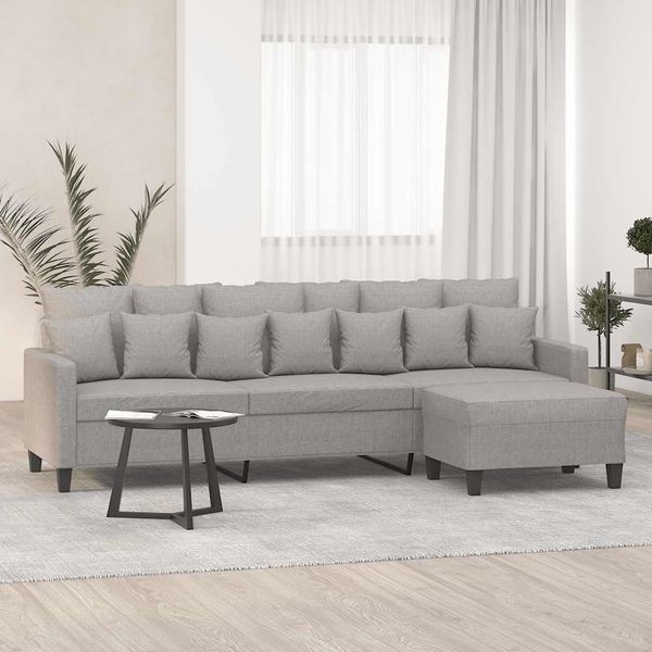 vidaXL 3-Sitzer-Sofa mit Hocker Hellgrau 210 cm Stoff [3153453]