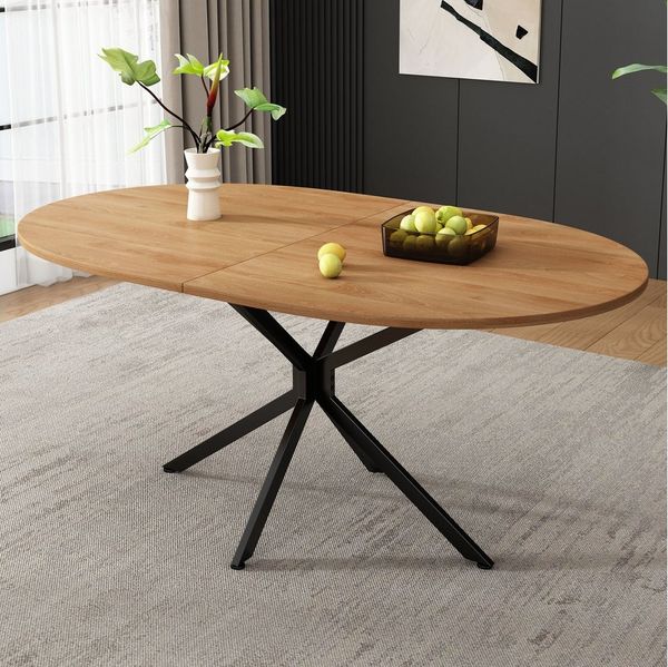 BlingBin Esstisch Moderner Esstisch, Stabiler Esstisch, Ovaler Esstisch für 4-6 Personen (1er Set, 1-St, L120*B80*H75,5cm, Tragendes Gewicht: 150KG), Moderner schlichter Esstisch, Metallbeine, Natur+Schwarz