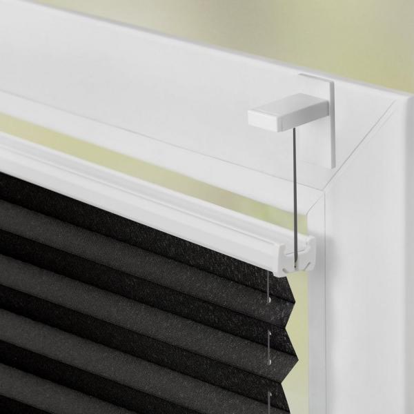 LICHTBLICK ORIGINAL Plissee nach Maß Klebfix, ohne Bohren, verspannt, blickdicht - Schwarz, blickdicht, inkl. Klebeträger, Klebbar, kleben Bild 1