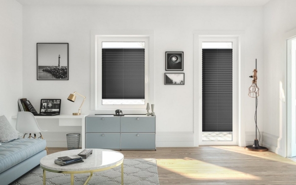 LICHTBLICK ORIGINAL Plissee nach Maß Klebfix, ohne Bohren, verspannt, blickdicht - Schwarz, blickdicht, inkl. Klebeträger, Klebbar, kleben Bild 3