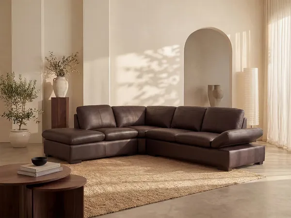 Vente-unique - Ecksofa Leder - Ecke Links - Braun- ONYX II