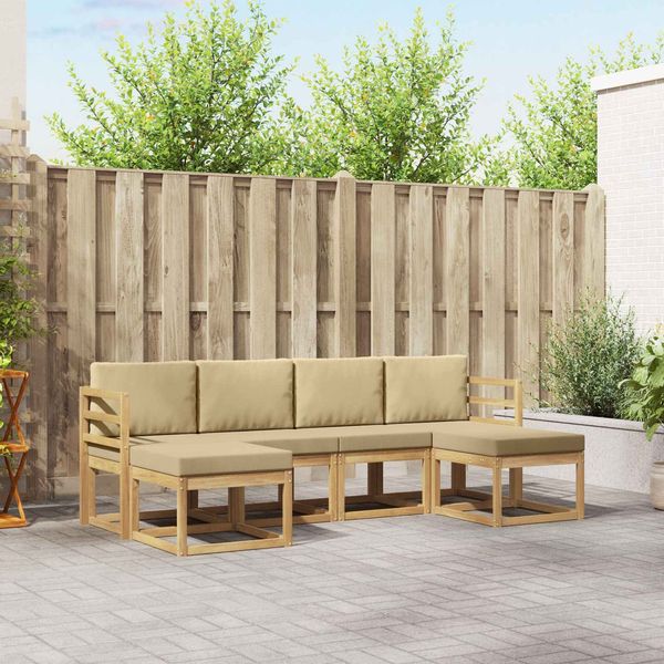 vidaXL Outdoor-Sofagarnitur mit Kissen 6 pcs Weiß und Beige Polyester 3388002