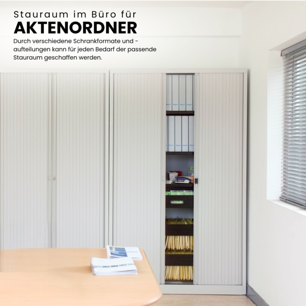 BISLEY Rollladenschrank abschließbar in silber Schrank aus Metall Rolladen aus Kunststoff inkl. 4 Einlegeböden, ET412194S-SL355 Bild 3