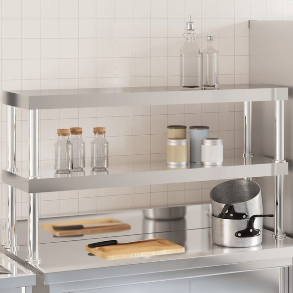 vidaXL Aufsatzboard für Küchentisch 2 Ablagen 110x30x65 cm Edelstahl 376449