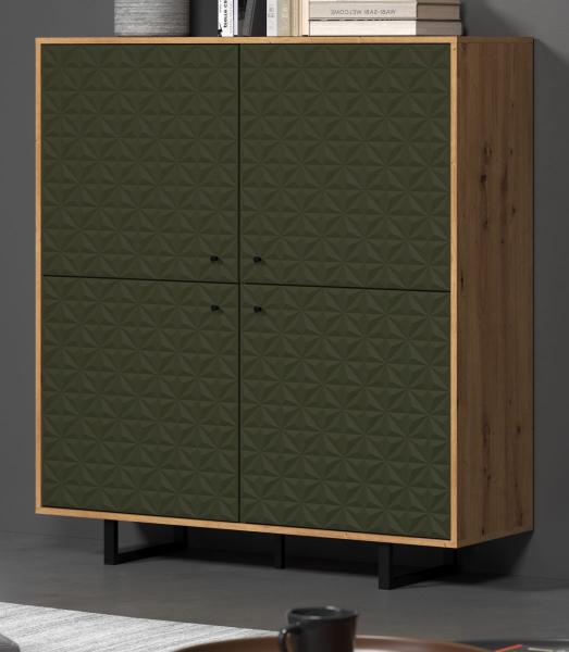 Highboard Sentra in grün und Eiche Artisan 124 x 136 cm