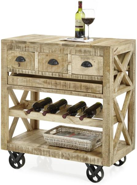 Rollwagen >Foligno< in Mango Wood aus Massivholz - 86x93x46cm (BxHxT)