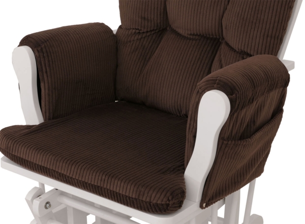 Relaxsessel HWC-C76, Schaukelstuhl Sessel Schwingstuhl mit Hocker Stoff Cord 320g/m² Öko-Tex ~ braun Gestell weiß Bild 4