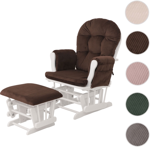 Relaxsessel HWC-C76, Schaukelstuhl Sessel Schwingstuhl mit Hocker Stoff Cord 320g/m² Öko-Tex ~ braun Gestell weiß Bild 9