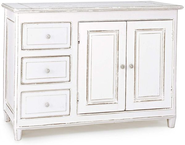 Sideboard Colette aus Mangoholz, Landhausstil, weiß, 120 cm Breite, mit 3 Schubladen und 2 Türen