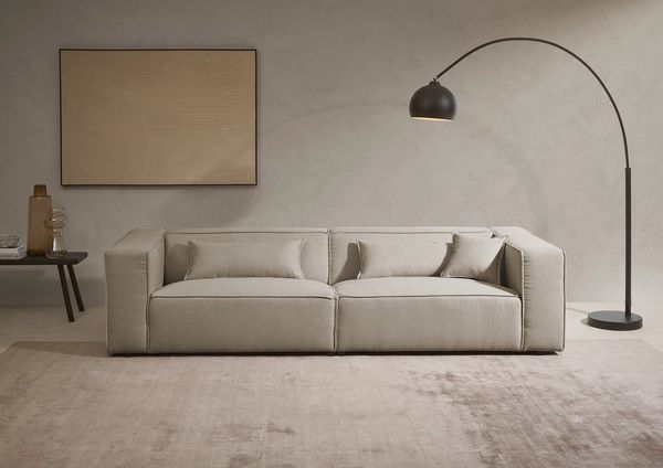 LeGer Home by Lena Gercke 3-Sitzer PIARA, Couch mit Kedernaht, Sofa in Cord, Leinenoptik o. Strukturstoff, schwarze Füße, bequemer Sitzkomfort