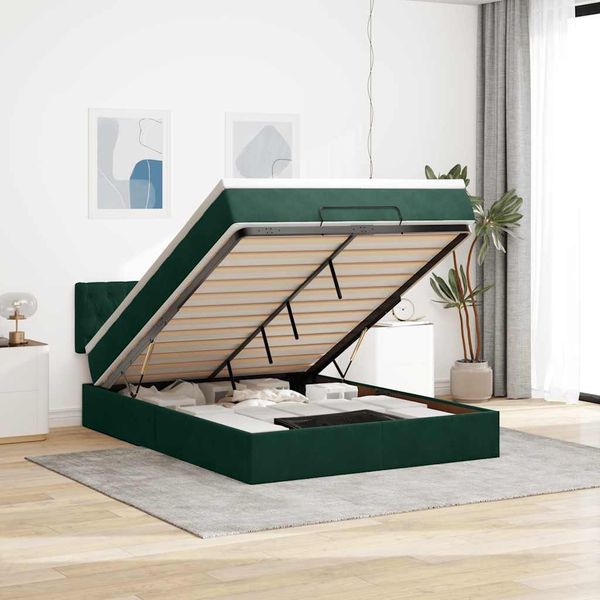vidaXL Ottoman-Bett mit Matratze Dunkelgrün 140x190 cm Samt 3311846