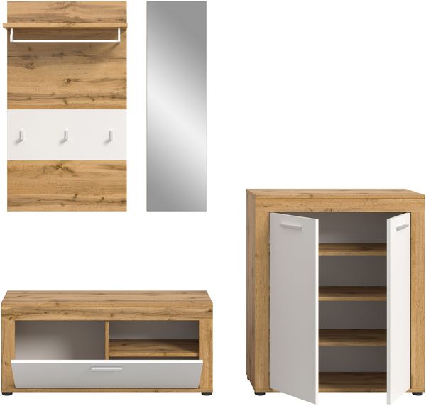 xonox. home Garderobe Jam X8BK6G03 Garderobenkombination Garderoben-Set in Wotan Eiche Nb, weiß, ca. 200 x 191 x 35 cm Bild 3