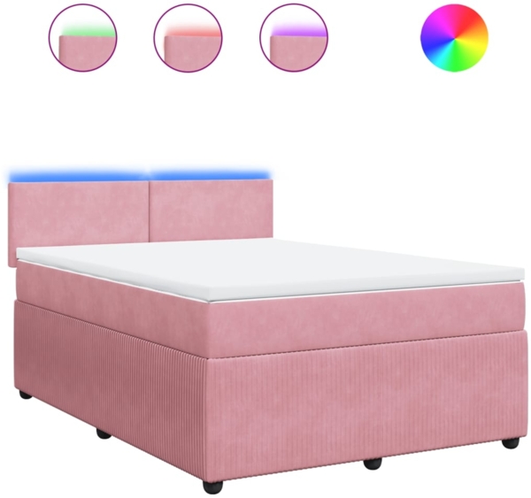 vidaXL Boxspringbett mit Matratze Rosa 140x190 cm Samt 3290033