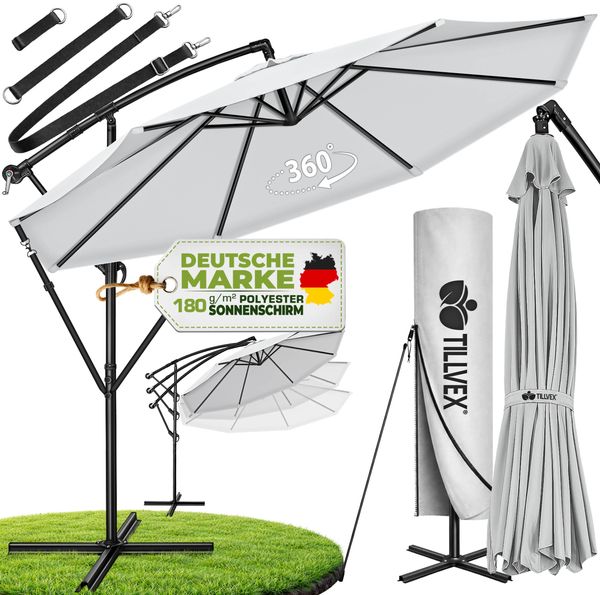 tillvex Sonnenschirm Ø 3m Ampelschirm Gartenschirm Marktschirm Kurbel Balkon Alu Neigbar Grau - Ø300cm