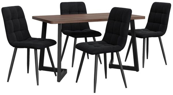 Flieks Essgruppe, (Set, 5-tlg), Esstisch mit 4 Stühlen Set Küchetisch Esszimmerstuhl, Metallbeine