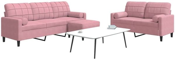vidaXL 3-tlg. Sofagarnitur mit Kissen und Nackenrollen Rosa Samt 3278424