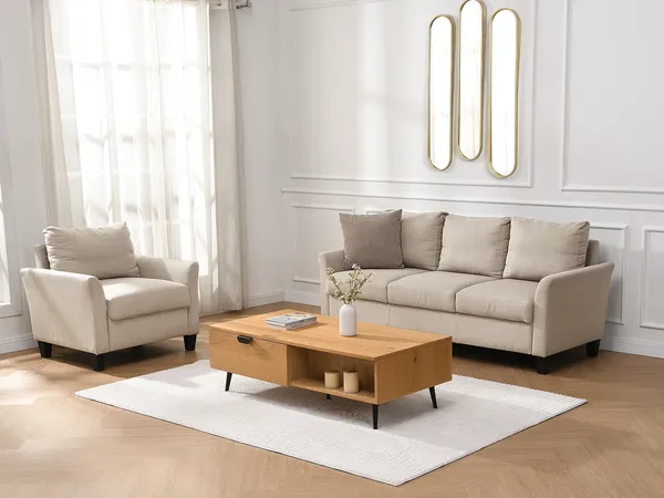 Vente-unique - SINOLO Couchtisch Holz, Platte Beige - B 60 cm x H 38 cm x L 120 cm