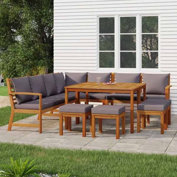 vidaXL 11-tlg. Garten-Essgruppe mit Kissen Massivholz Akazie 3154973