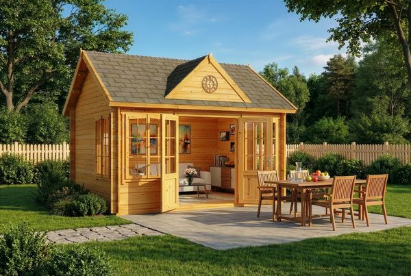 Alpholz Gartenhaus CLOCKHOUSE® Gartenhaus aus Holz in Pinie Holzhaus mit 28 mm Wandstärke Blockbohlenhaus mit Montagematerial