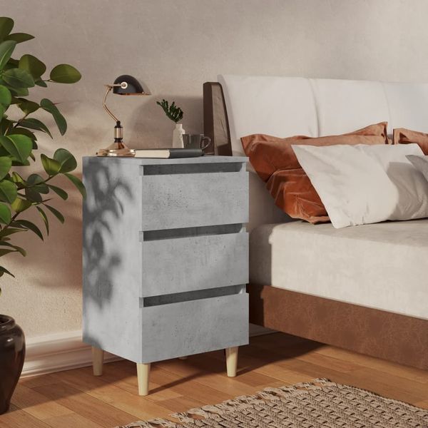 vidaXL Nachttisch mit Massivholz-Beinen Betongrau 40x35x69 cm 805895
