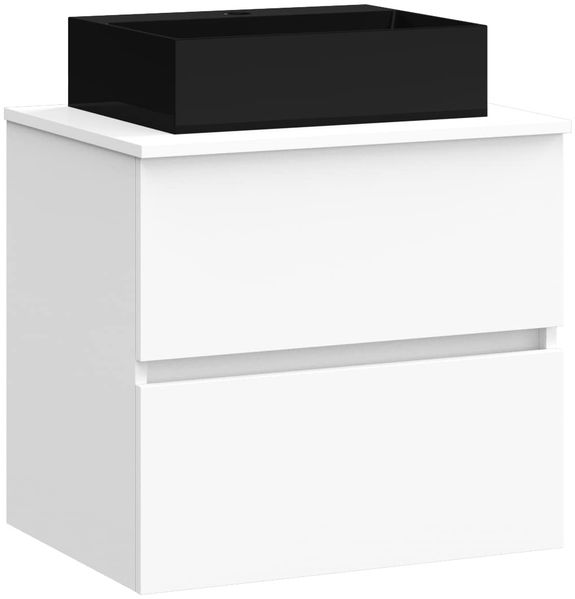 Baikal Onyx Black Badezimmerschrank, 2 Schubladen, Wandmontage, mit Keramikwaschbecken in Mattschwarz, Melamin, 16 mm, montiertes Möbelstück, rechteckig/ohne Spiegel, 70 cm, weiß