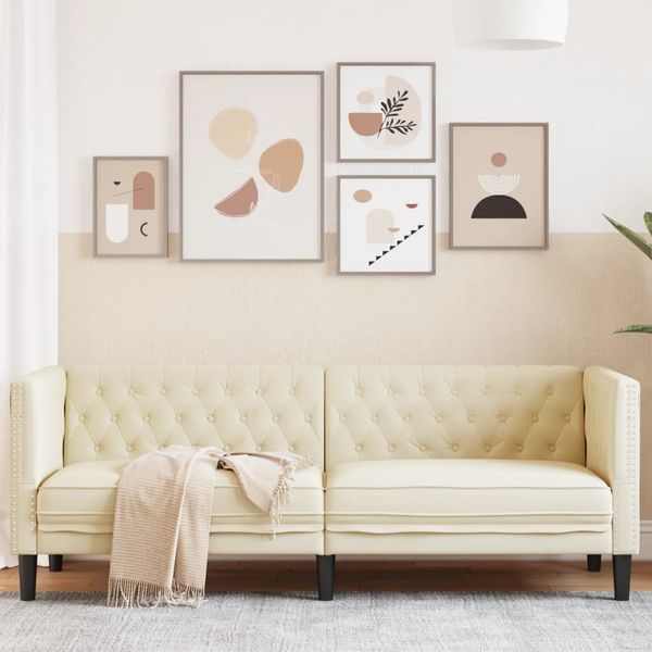 vidaXL Chesterfield-Sofa 3-Sitzer Creme Kunstleder 372667