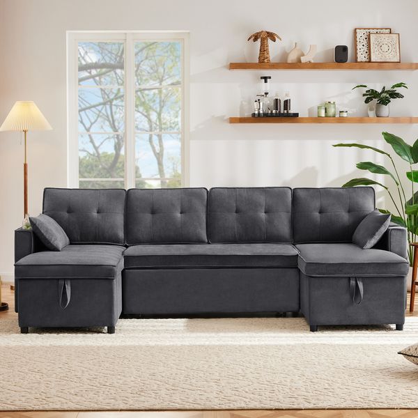 4-Sitzer U-Schlafsofa 270 x 130 x 86 cm aus Baumwoll-Leinenstoff mit Stauraum