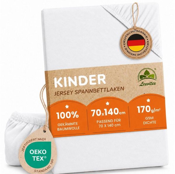 leevitex® Spannbettlaken in verschiedenen Größen und Farben, Jersey aus 100% Baumwolle, Jersey, Gummizug: rundum, (1 Stück), für Kinder- & Standardmatratzen, OEKO-TEX® STANDARD 100 zertifiziert