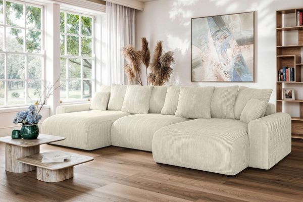 Home affaire Wohnlandschaft LAKESIDE mit Bettfunktion und Bettkasten, Maße B/T/H: 332,5/142/84 cm, U‑Form mit vielen Kissen und Wellenunterfederung