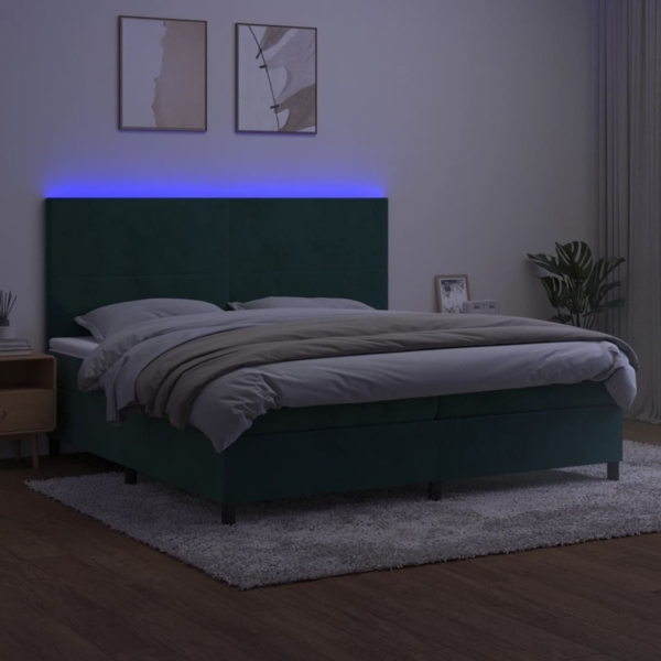 vidaXL Boxspringbett mit Matratze & LED Samt Dunkelgrün 200x200 cm, Härtegrad: H2 [3136026] Bild 3
