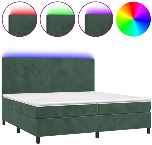 vidaXL Boxspringbett mit Matratze & LED Samt Dunkelgrün 200x200 cm, Härtegrad: H2 [3136026] Bild 1