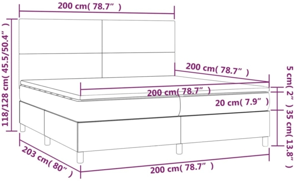 vidaXL Boxspringbett mit Matratze & LED Samt Dunkelgrün 200x200 cm, Härtegrad: H2 [3136026] Bild 7
