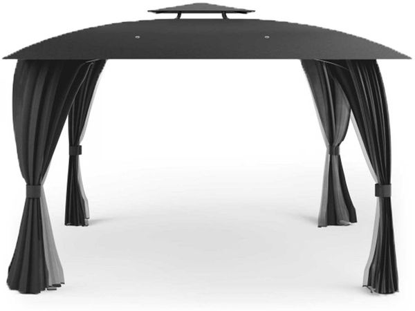 osoltus Garten Pavillon Amrum 3,3 x 3,3 m Anthrazit mit Seitenwand Moskitonetz