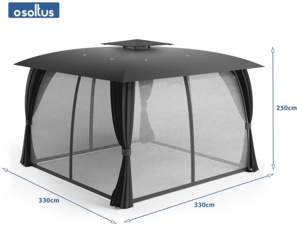 osoltus Garten Pavillon Amrum 3,3x3,3m Anthrazit mit Seitenwand u. Moskitonetz Bild 3