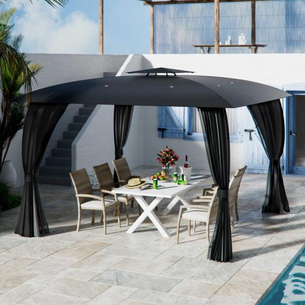 osoltus Garten Pavillon Amrum 3,3x3,3m Anthrazit mit Seitenwand u. Moskitonetz Bild 2