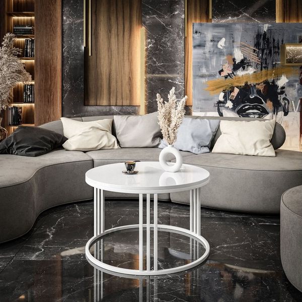 Lookway Couchtisch LORI mit Hochglanz Platte (1x Couchtisch), Durchmesser: ⌀70 cm