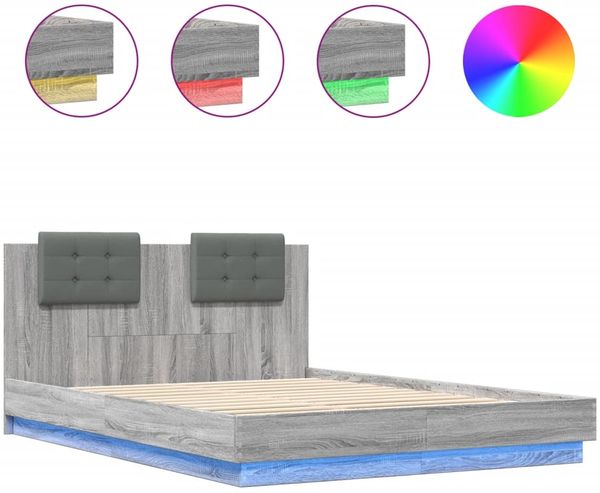 Einzelbettgestell Design für Erwachsene mit Kopfteil und LED-Leuchten Grau Sonoma 120x200cm d3356e