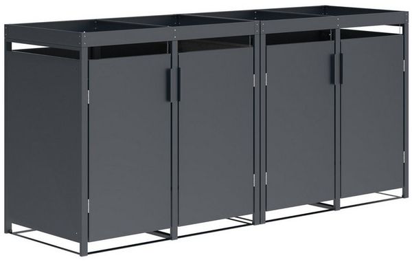 DEGAMO Mülltonnenbox ULM mit Pflanzwanne, Stahl grau, für 4 Tonnen 120 oder 240 Liter
