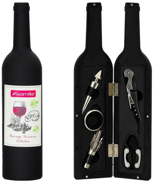4BIG. fun Kochbesteck-Set Weinzubehör-Set 5 tlg. Geschenkset Weinaccessoires (Weinkorkenzieher, Weinausgießer, Weinkapselschneider, Tropfring, Flaschenverschluss, 5-tlg)
