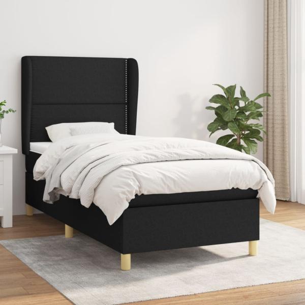 vidaXL Boxspringbett mit Matratze Schwarz 90x190 cm Stoff, Härtegrad: H2 [3128407]