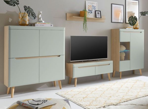 Wohnwand Isgard in Pistazie und Eiche 4-teilig 344 x 170 cm