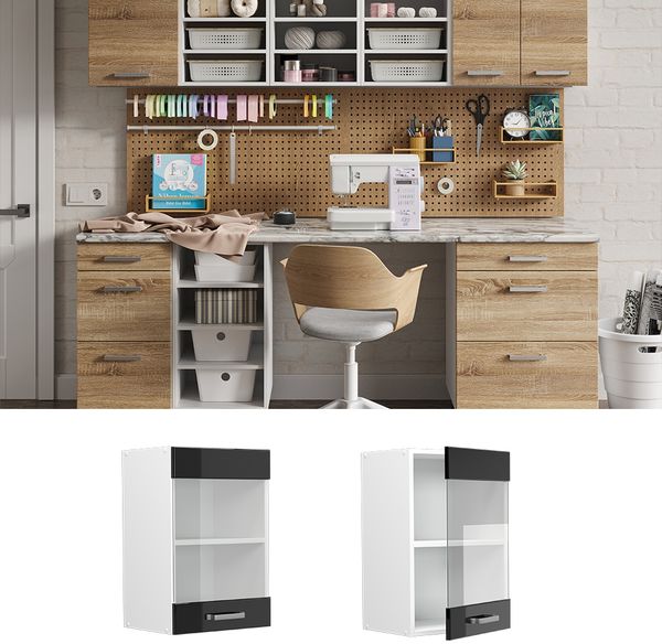 Hängeschrank R-Line Schwarz Hochglanz 40 cm mit Glastür Vicco Bild 4