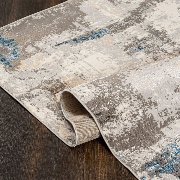 Mazovia Läufer Läufer Flurläufer Modern für Vorzimmer - Abstrakt - Beige Grau Blau, 60 x 100 cm, Kurzflor, Meterware, Höhe 8 mm