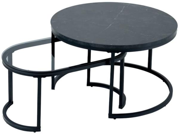 Modernes 2er Set Couchtisch MARMO 72cm schwarz Metall