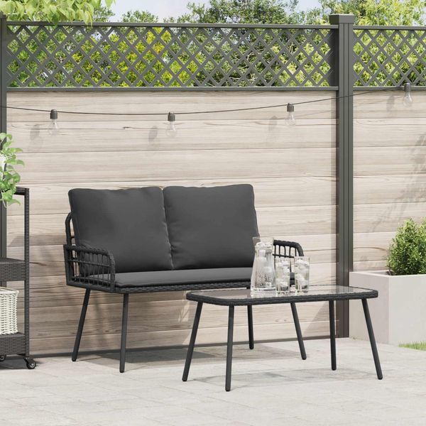 vidaXL Garten Essgruppe mit Kissen 2 pcs Schwarz Poly-Rattan 3328646